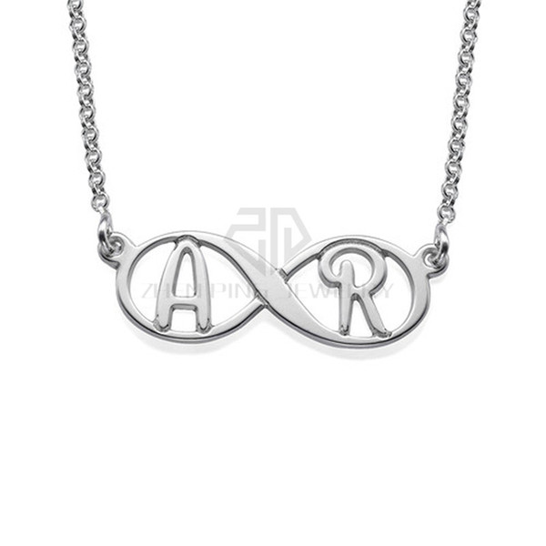 Infinity Personalized Nameplate with Initials Name Necklace Silver Engraving Name Necklace 316 Stainless Steel Pendant with the Custom Name