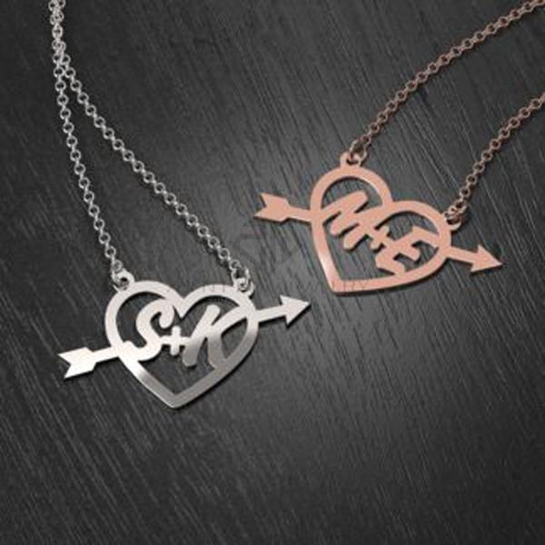 Heart -and - arrow Rose Gold Design First Love Two Initials Charming Cutout Necklace Perfect Custom Gift to Your Someone Special