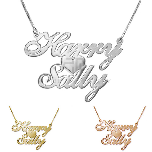 Personalized Valentine's Gift Classic Two Names and Heart Pendant Name Necklace 316L Stainless Steel Pendant for lover