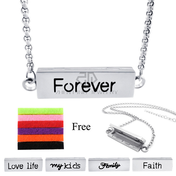 Chains as Gift! 35MM*10MM Silver Forever Stainless Steel Essential Oils Aromatherapy Locket Family Perfume Locket Necklace