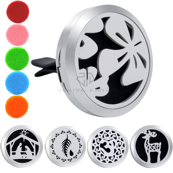 30mm Round Flower Design 316L Stainless Steel Aromatherapy Magnetic Diffuser Clip Essential Oil Car perfume Locket