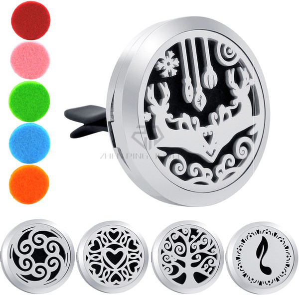 Cristmas Elk and Tree 30mm Round Stainless Steel Aromatherapy Magnetic Diffuser Clip Essential Oil Car Diffuser Locket