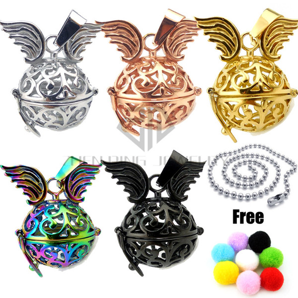 With Chain as Gift Wing Round Steel 316L Stainless Steel Essential Oils Diffuser Locket Aromatherapy Locket Free Pads Cage Locket Perfume