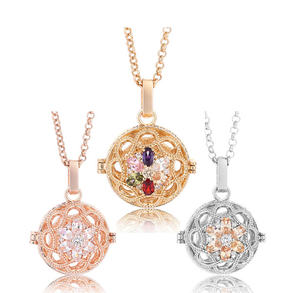 Angel Bola Pendants for Women 20.5mm New Flower Shape Diffuser Oil Cage CZ Interchangeable Harmony Caller Necklace Jewelry