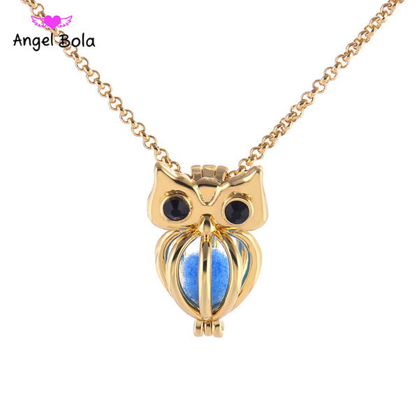 5 / lot Wholesale 3 Color Styles Stock 18kgp Fashion Lucky Owl Cage DIY Pearl / Gemstone Bead Pendant Cage Pendant Necklace