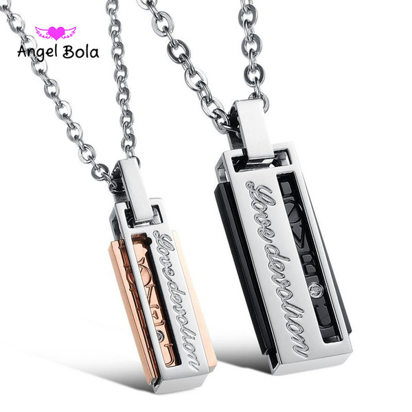 Fashion Simple Pure Steel Chain Titanium Steel Rose Gold Letter Women Men Charm Pendant Couples Jewelry Necklaces Gift