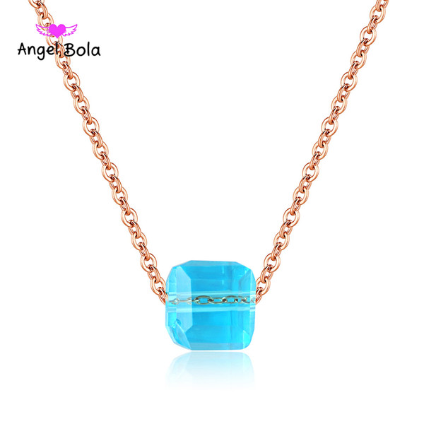 Simple Women Choker Necklace blue Stone Geometric Necklaces & Pendants Rose Gold Color Punk Fashion Necklace