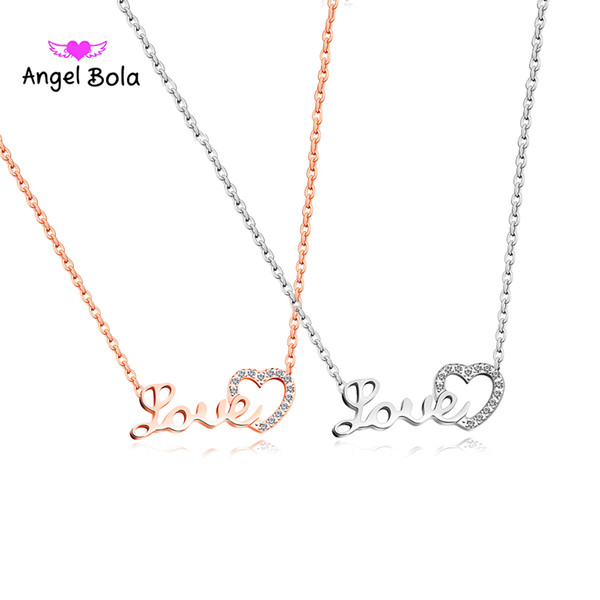 New Fashion Little cute sweet wild stainless steel LOVE love micro-encrusted clavicle chain necklace female