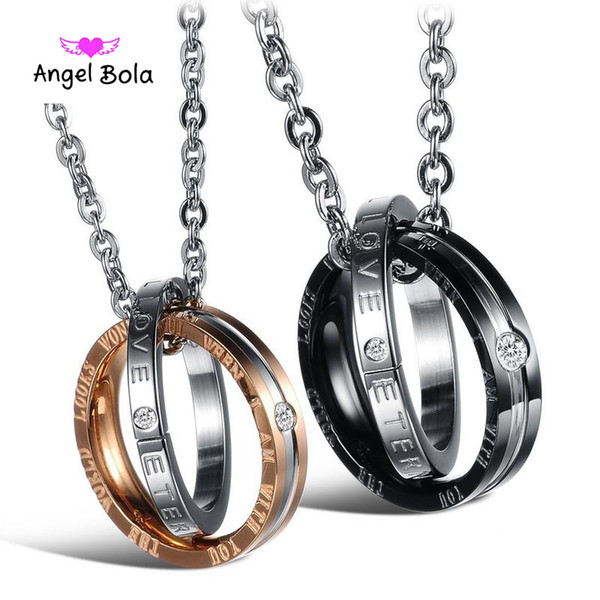 New Black Rose Gold Eternal Love Interlocking Double Circle Pendant Necklace Couple Jewelry For Women Men Fashion Necklace