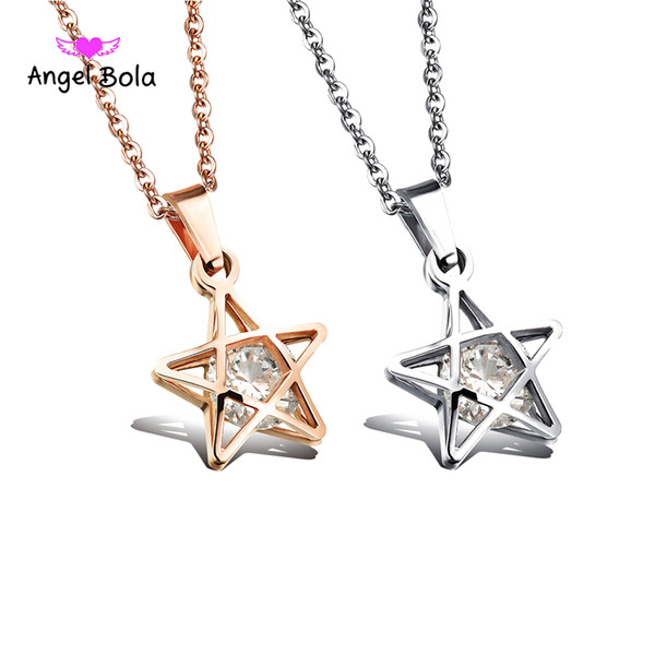 Fashion stainless steel bezel cz stone necklace dazzle star stone solitaire cz cubic zirconia delicate dainty link chain Jewelry