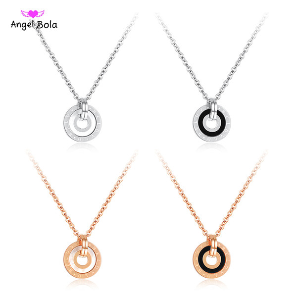 Fashion New Rose gold Black Ceramic Stainless Steel Round Pendant Classic Double Circle Women Pendant & Necklace