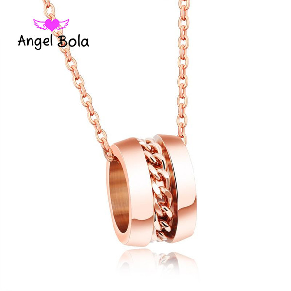 Wholesale Korean version of the stainless steel ring rope chain pendant Rose gold girl color gold short section of the clavicle necklace