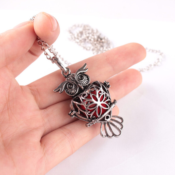 1 Pc Trendy Essential Oil Diffuser Perfume Jewelry Owl Heart-shaped Pendant Necklace Chain 80cm stainless steel Chain copper Aromatherapy Lo