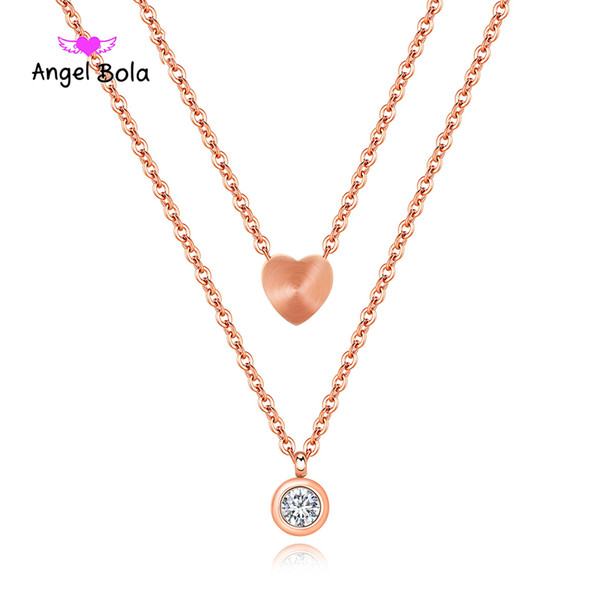 Fashion Personality of the clavicle necklace New simple and stylish stainless steel rose gold heart-shaped diamond charm necklace