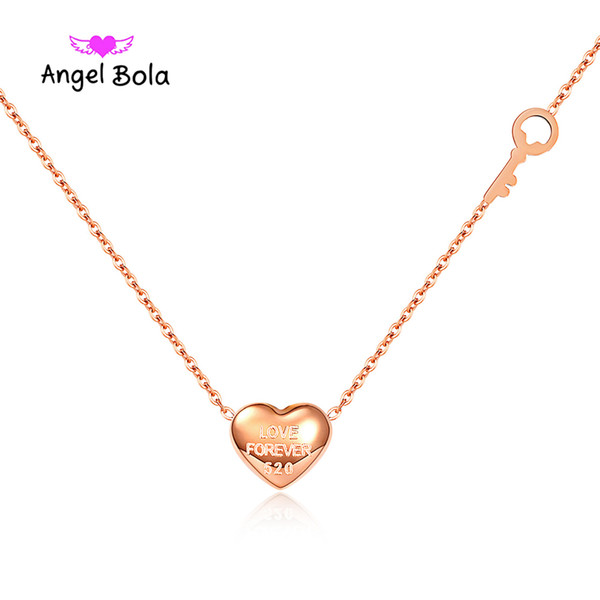 Fashion Lovely Sweet Heart Pendant Necklace Rose Gold Color Key Design Link Chain Necklace Forever Love Letters For Woman