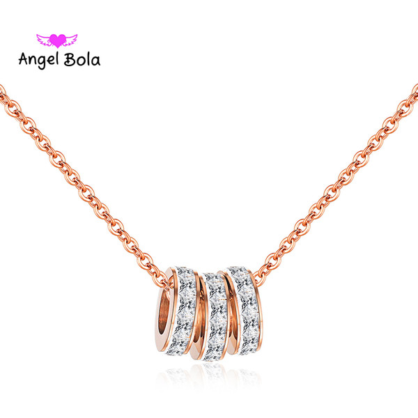 Fashion Rose Gold Circle Women Collarbone Necklaces three ring micro-inlay Pendant CZ Stainless Steel Female Necklace Jewelry Gift