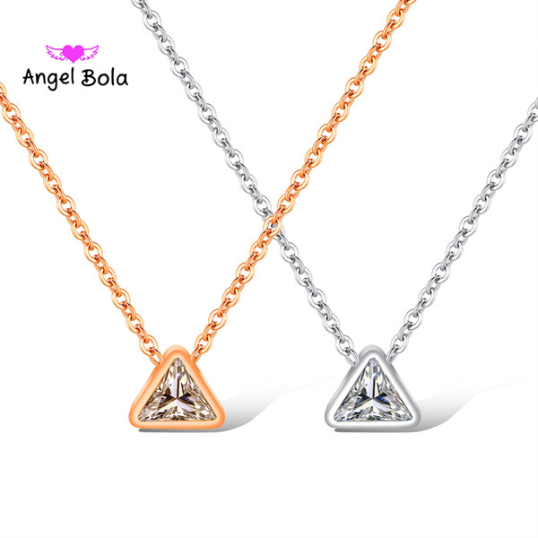 New jewelry Personality simple Korean Geometric stainless steel version of the clavicle ladies rose gold diamond triangle necklace