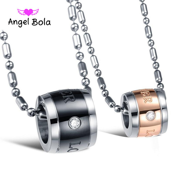 Fate Love Forever Love Rose Gold Color Crystal Couple Necklace 316L Titanium Steel Woman Man Jewelry Never fade Free Shipping