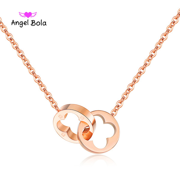 Hot selling section Shuanghuan deducted lucky grass pendant rose gold chain clavings women titanium steel jewelry