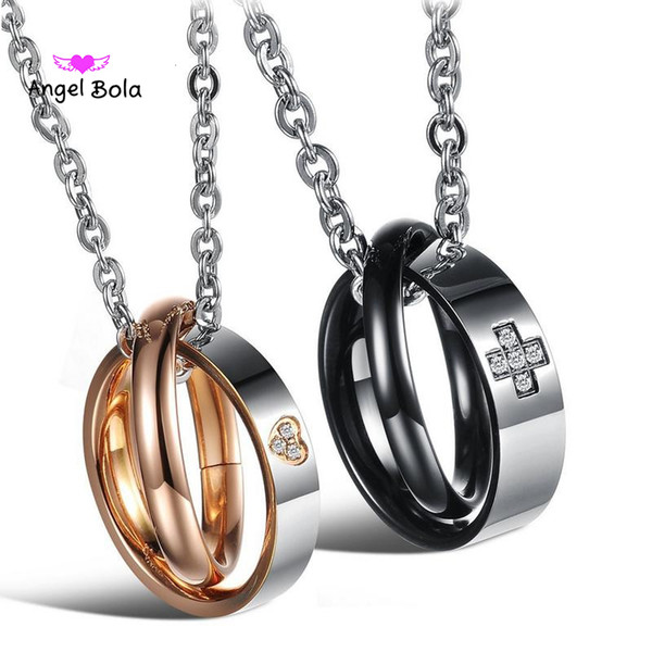 Hot Selling Romantic Simple 316L stainless steel Double Circle love's pendant necklace for couple Necklace Jewelry