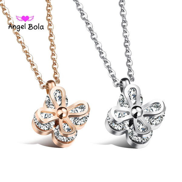 Top Quality Stainless Steel Four-leaf Clovers Women Necklaces Pendants Lucky Clover Jewelry Cubic Zirconia Anniversary Jewelry