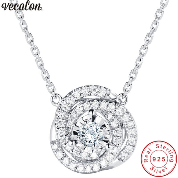 Vecalon infinity pendant 925 Sterling silver 5A zircon Wedding Engagement Pendants with necklace for Women Bridal Jewelry