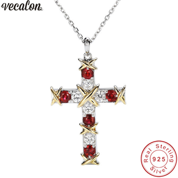 Vecalon 2018 Cross pendant 925 Sterling silver 5A zircon Wedding Engagement Pendants with necklace for Women Bridal Jewelry