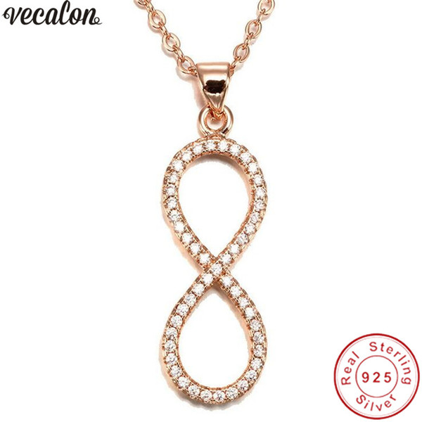 Vecalon Eight Cross Shape pendant 925 Sterling silver 5A zircon Wedding Engagement Pendants with necklace for Women Jewelry