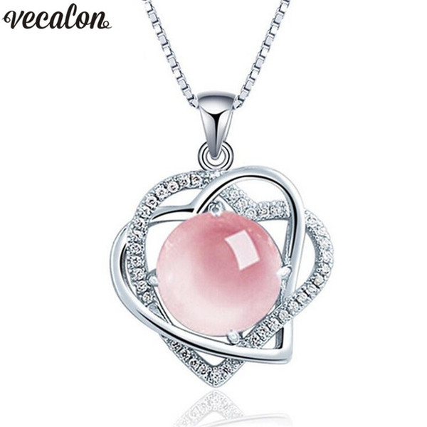 Vecalon Heart Shape pendant silver Color opal Crystal cz Wedding Engagement Pendants with necklace for Women Bridal Jewelry