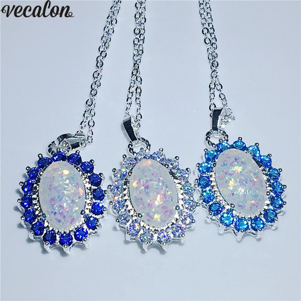 Vecalon Princess Royal pendant 925 silver Opal Diamond Party Wedding Pendants with necklace for Women Men Jewelry Gift