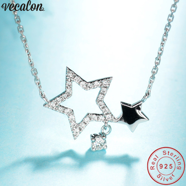 Vecalon Star Shape pendant 925 Sterling silver 5A zircon Wedding Engagement Pendants with necklace for Women Bridal Jewelry