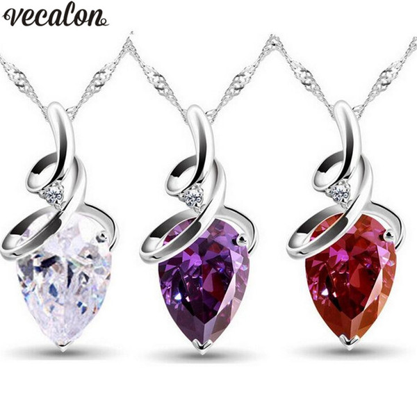 Vecalon 3 colors Water Drop pendant silver Color Crystal cz Wedding Engagement Pendants with necklace for Women Bridal Jewelry