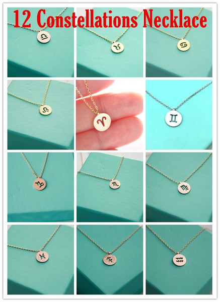 12PCS Zodiac Constellation Aries Taurus Gemini Cancer Leo Virgo Libra Scorpio Sagittarius Capricorn Aquarius Pisces Necklaces without Box