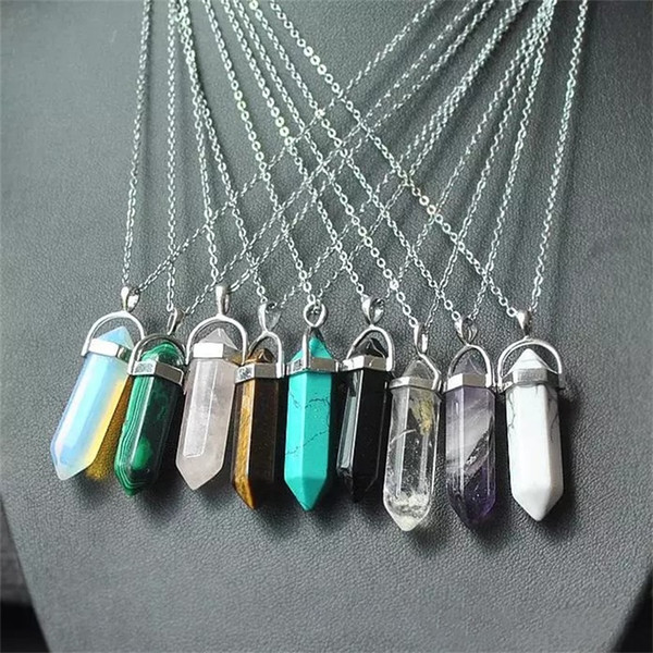 20 styles Natural Stone Pendant Druzy Drusy Necklace Stainless Steel chain Bullet Hexagonal prism Black Lava Diffuser Necklace Jewelry