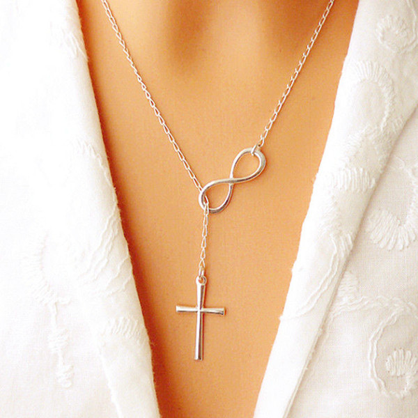 NEW Fashion Infinity Cross Pendant Necklaces Wedding Party Event 925 Silver Plated Chain Elegant Jewelry For Women Ladies free shipping