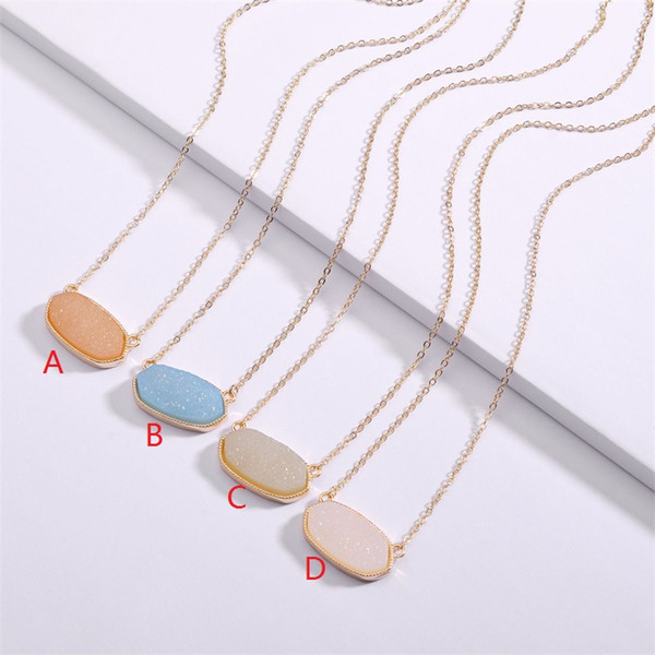 Hexagonal Jelly Color Druzy Drusy Necklace Gold Plating Resin Faux Druse Stone Choker Women Fashion Necklaces Jewelry