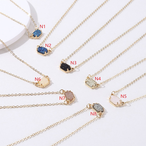 Popular Mini Hexagonal Druzy Drusy Necklace Gold Plating Resin Faux Druse Stone Choker Women Fashion Necklaces Jewelry