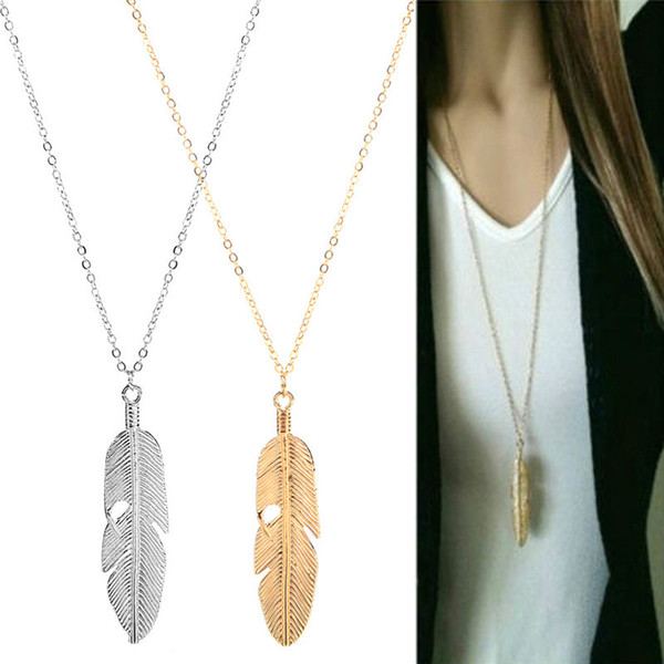 NEW Fashion Feather Pendant Necklaces Wedding Party Event Gold Silver Plated Chain Elegant Jewelry For Women Ladies free shipping