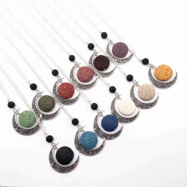 Colorful Round Lava Stone Aroma Essential Oil Diffuser Necklace Aromatherapy Jewelry Minimalist Lava Rock Stone Moon Necklace