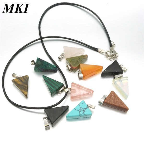 MKI 10 styles Natural Stone Heart Hexagonal prism Triangle Pendant Druzy Drusy Necklace Stainless Steel chain Bullet Necklace Jewelry