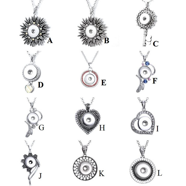 9 Styles Noosa 18mm Snap Buttons Pendant Multi Heart Geometric Pendant Necklaces Stainless Steel Chain Jewelry