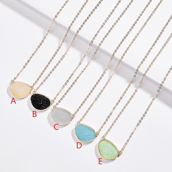 Geometric Jelly Color Druzy Drusy Necklace Gold Plating Resin Faux Druse Stone Choker Women Fashion Necklaces Jewelry