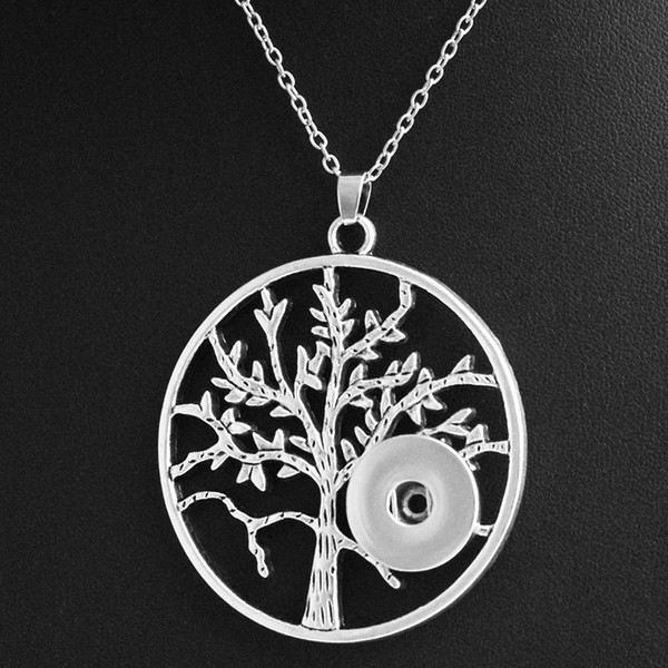 Vintage Hollow Tree of Life Pendant DIY 18mm Ginger Snap Button Necklace Stainless steel Chains Jewelry