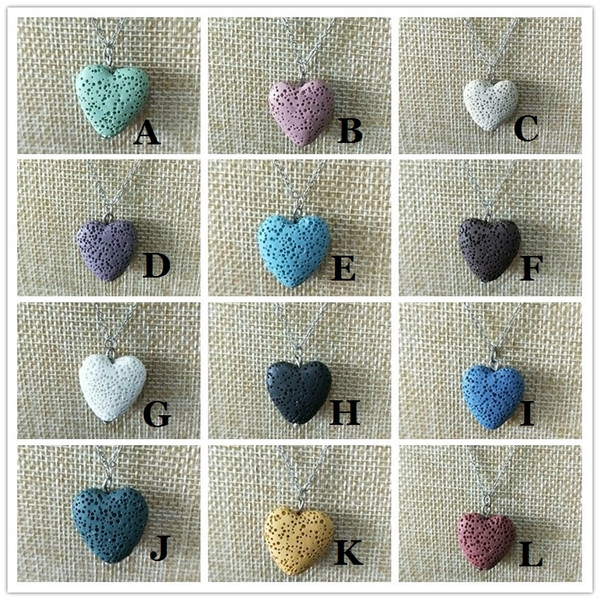 10 colors Love Heart Lava Stone Pendant Necklace Yoga Aromatherapy Essential Oil Diffuser Volcano Necklace Women MKI Jewelry