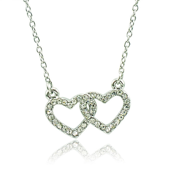 New Fashion Double Heart Pendant Necklace White Rhinestone Silver Plated Necklace For Women Romantic Valentine's Gifts Jewelry