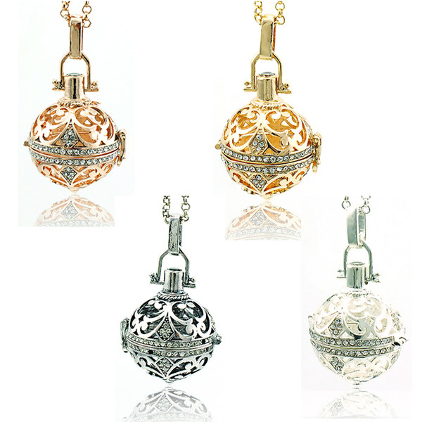 Fashion Pendants Necklace 4 Color Rhinestone Baby Chime Musical Ball Cage Necklaces For Pregnant Women Jewelry