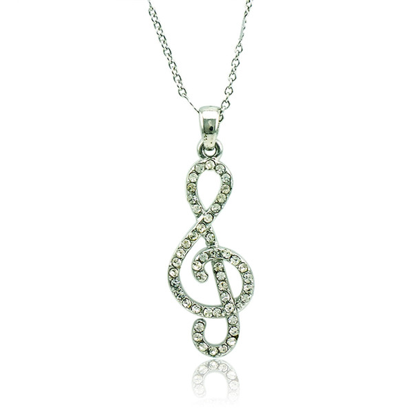 Fashion Silver Plated Pendant Necklace White Rhinestone Music Note Charms Necklace For Women Valentines Gifts Jewelry