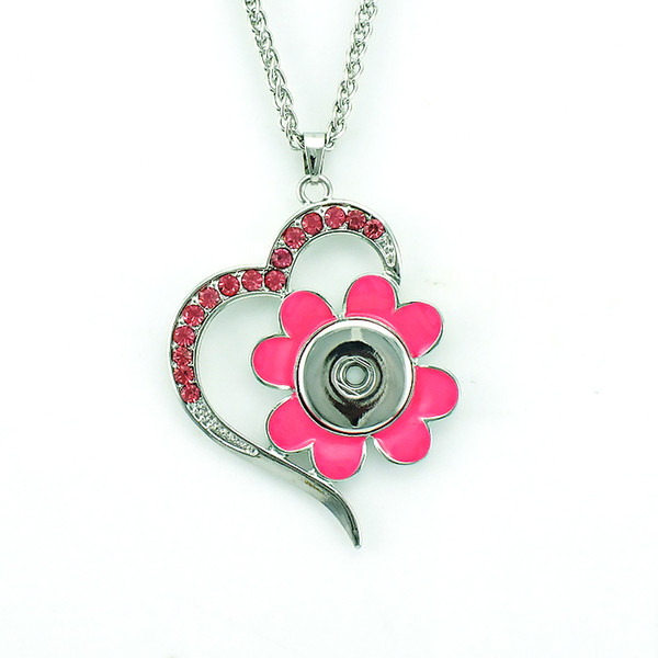 Fashion Pendants Necklace Interchangeable 18mm Snap Button 3 Color Rhinestone Heart Flower Charms Necklace For Women Jewelry