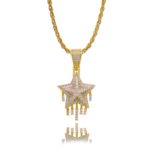 LuReen Iced Out Dripping Star Pendant Necklace Fashion Cubic Zirconia Hip Hop Necklace Link Chain Jewelry For Men Women