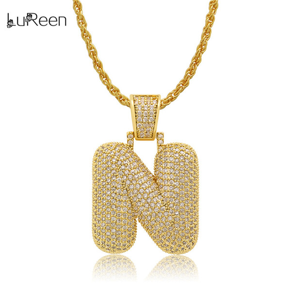 LuReen GOLD N-Z Iced Out Letter Hip Hop Pendant Necklace 24 Inch Micro Pave CZ Dazzling Necklace For Men Women